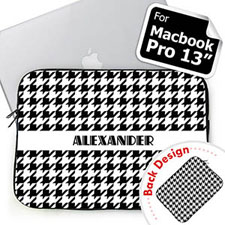 Custom 2 Sides Personalized Name Black Hounds Tooth Macbook Pro 13 Sleeve (2015)