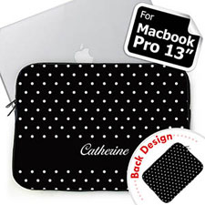 Custom Front And Back Personalized Name Black Polka Dots Macbook Pro 13