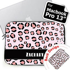Custom 2 Sides Personalized Initials Pink Leopard Pattern Macbook Pro 13 Sleeve (2015)