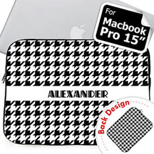 Custom 2 Sides Personalized Name Black Hounds Tooth Macbook Pro 15 Sleeve (2015)