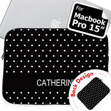 Custom Front And Back Personalized Name Black Polka Dots Macbook Pro 15 Sleeve (2015)