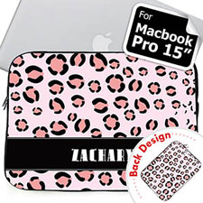 Custom 2 Sides Personalized Initials Pink Leopard Pattern Macbook Pro 15 Sleeve (2015)