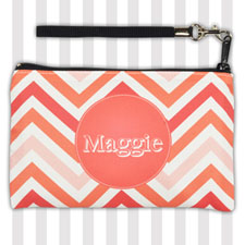 Personalized Coral Chevron Stripes Monogrammed Wristlet Bag (Medium Inch)