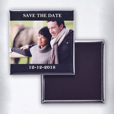 Top And Bottom Black Border Personalized Text Square Photo Magnet
