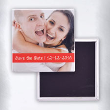 Personalized Photo Red Text Box Square Photo Magnet