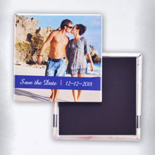 Personalized Photo Blue Text Box Square Photo Magnet