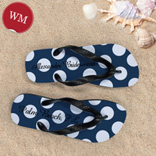 Design My Own Personalized Navy Polka Dot ,Women's Medium Flip Flop Sandals