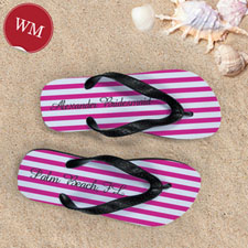 Design My Own Personalized Girly Pink White Stripes ,Women's Medium Flip Flop Sandals