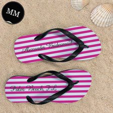 Design My Own Personalized Girly Pink White Stripes ,Men's Medium Flip Flop Sandals