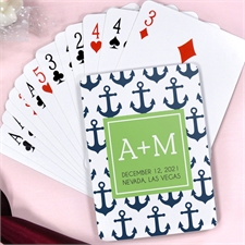 Navy And Green Ship's Anchor Save The Date Playing Cards