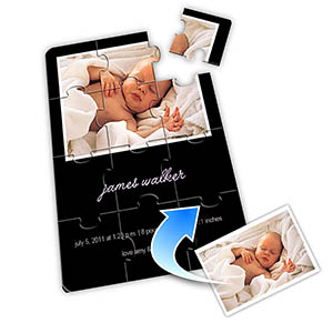 1st Birthday Invitation Photo Puzzle, 5x7 Black