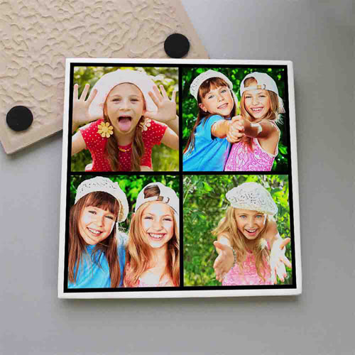 Four Collage Personalized Tile Coaster