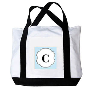 Printed Custom Monogram Sky Blue Canvas Bag, Black