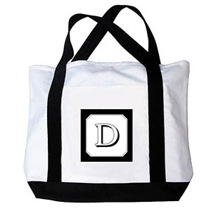 Printed Custom Monogram Black & White Canvas Bag, Black