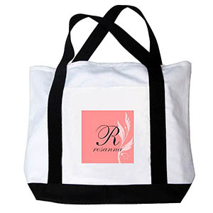 Pink Flowers Personalized Monogram Canvas Bag, Black