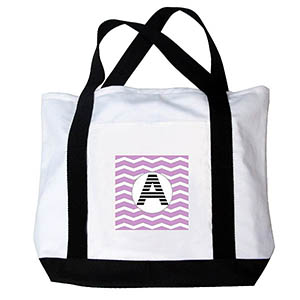 Lavender Chevron Stripe Custom Monogram Canvas Bag, Black