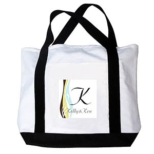 Floral Custom Monogram Letter Canvas Bag, Black