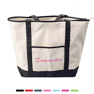 Large Zippered Embroidery Canvas Tote