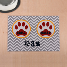 Personalized Grey Chevron Red Paw Print Pet Meal Mat