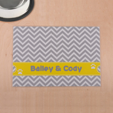 Personalized Grey And Yellow Chevron Stripes Pet Meal Mat