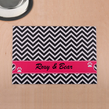 Personalized Black And Fuchsia Chevron Stripes Pet Meal Mat