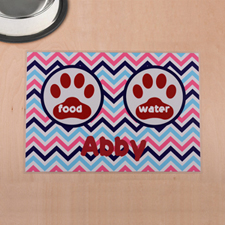 Personalized Colorful Chevron Red Paw Print Pet Meal Mat