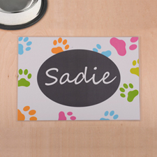 Personalized Colorful Paw Print And White Pet Meal Mat