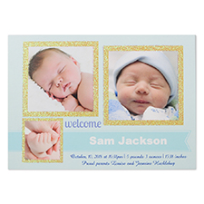 Glitter Welcomed Wonder Boy Personalized Photo Birth Announcement Party Invitation Card