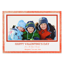 Real Glitter Red Personalized Photo Valentine Card, 5X7 Flat