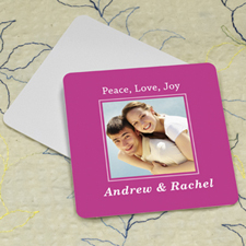 Hot Pink Personalized Photo Square Cardboard Coaster