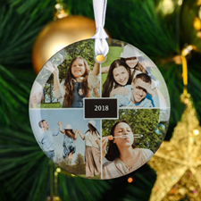 Personalized Four Collage Photo Round Glass Ornament