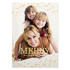 Gold Glitter Snowing Personalized Photo Christmas Card 5X7