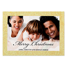 Merry Christmas Gold Glitter Personalized Photo Christmas Card 5X7