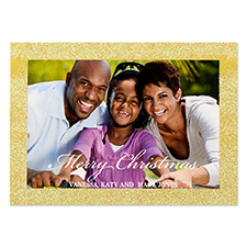 Glitter Gold Border Personalized Photo Christmas Card 5X7
