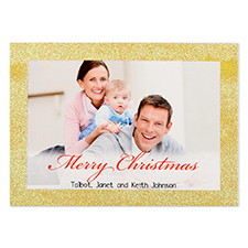 Gold Glitter Frame Personalized Photo Christmas Card 5X7