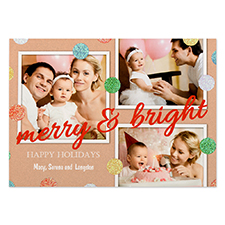 Glitter Dots Personalized Photo Red Merry & Bright Card 5X7