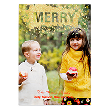 Merry Gold Glitter Personalized Photo Christmas Card 5X7
