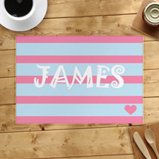 Stripe And Heart Personalized Placemat, Blue
