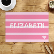 Stripe And Heart Personalized Placemat, Pink