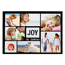Joy Silver Glitter Personalized Photo Christmas Card 5X7