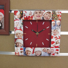 16 Collage Red Face Personalized Clock