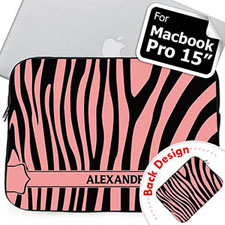Personalized Both Sides Custom Name Black & Pink Zebra Pattern Macbook Pro 15 Sleeve (2015)