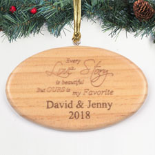 Personalized Engraved Love Story Wood Ornament