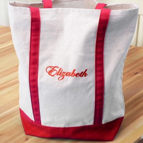 Personalized Embroidery Tote Medium Red Bag