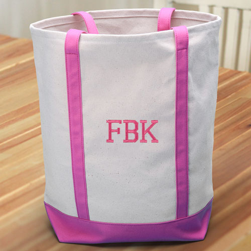 Personalized Medium Embroidered Tote Bag, Hot Pink