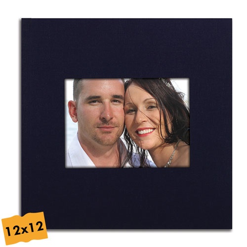 Personalized Navy Linen Wedding Square Photo Book 12X12