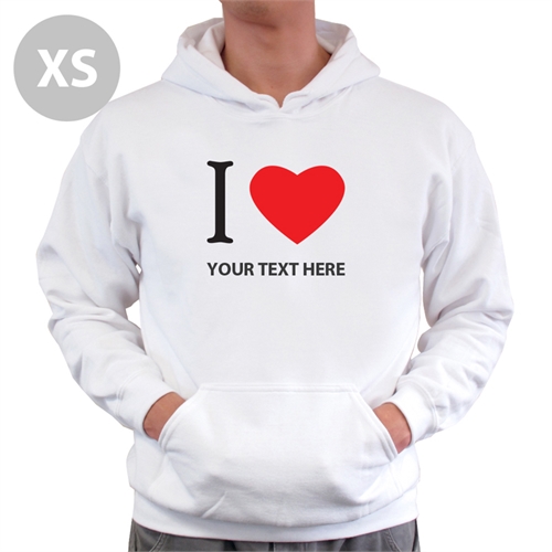 Personalized I Love (Heart) White Hoodie XS Size